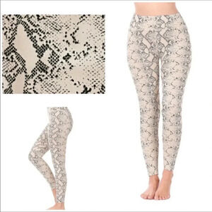 Fleece lined snake print leggings black/tan